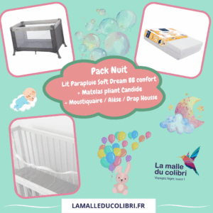 Pack nuit bébé - lit parapluie + matelas 7 cm + drap + alèse + moustiquaire