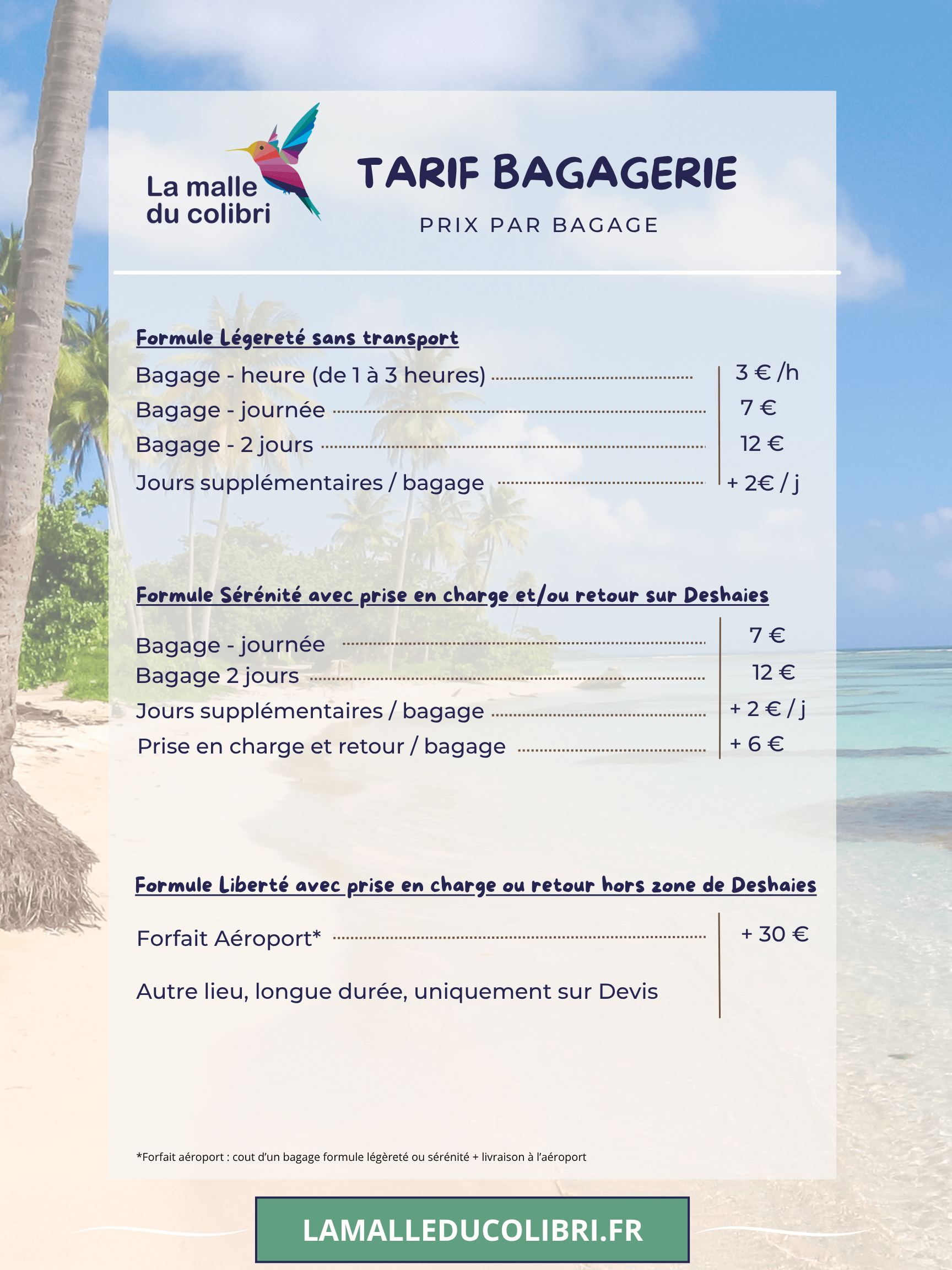 Tarifs Bagagerie Tarifs Bagagerie